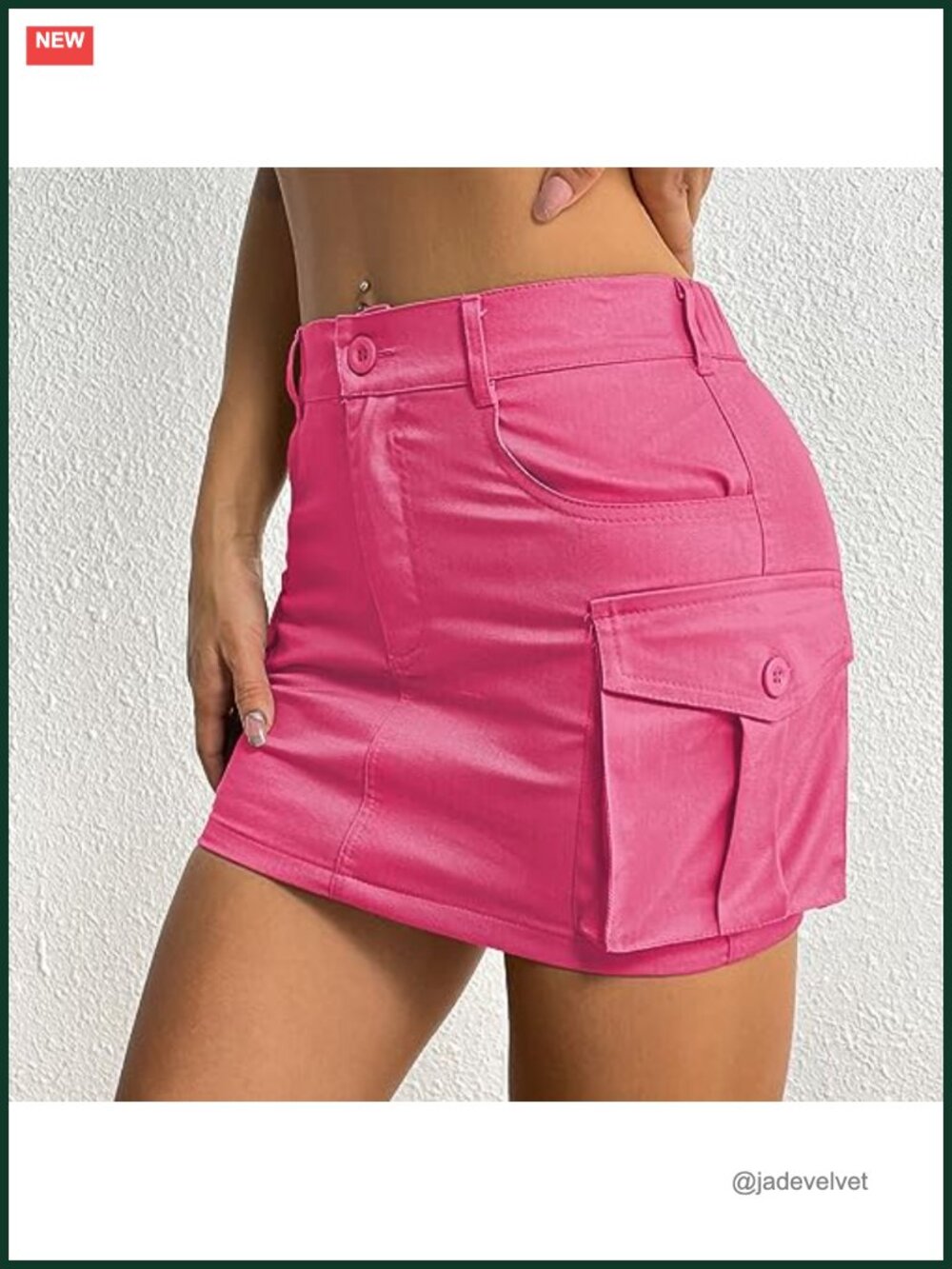 Denim Mini Skirt - Low Rise Cargo Jean Skirt with Pockets - Picture 5 of 6